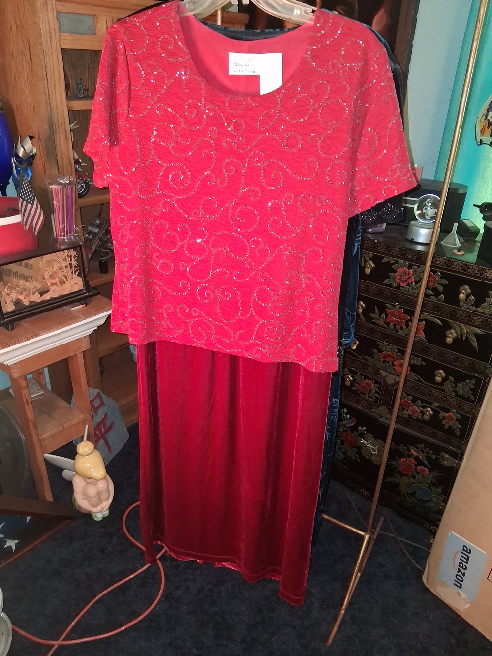 Kathie Lee Collection Red Beaded Two-Piece Maxi Dress